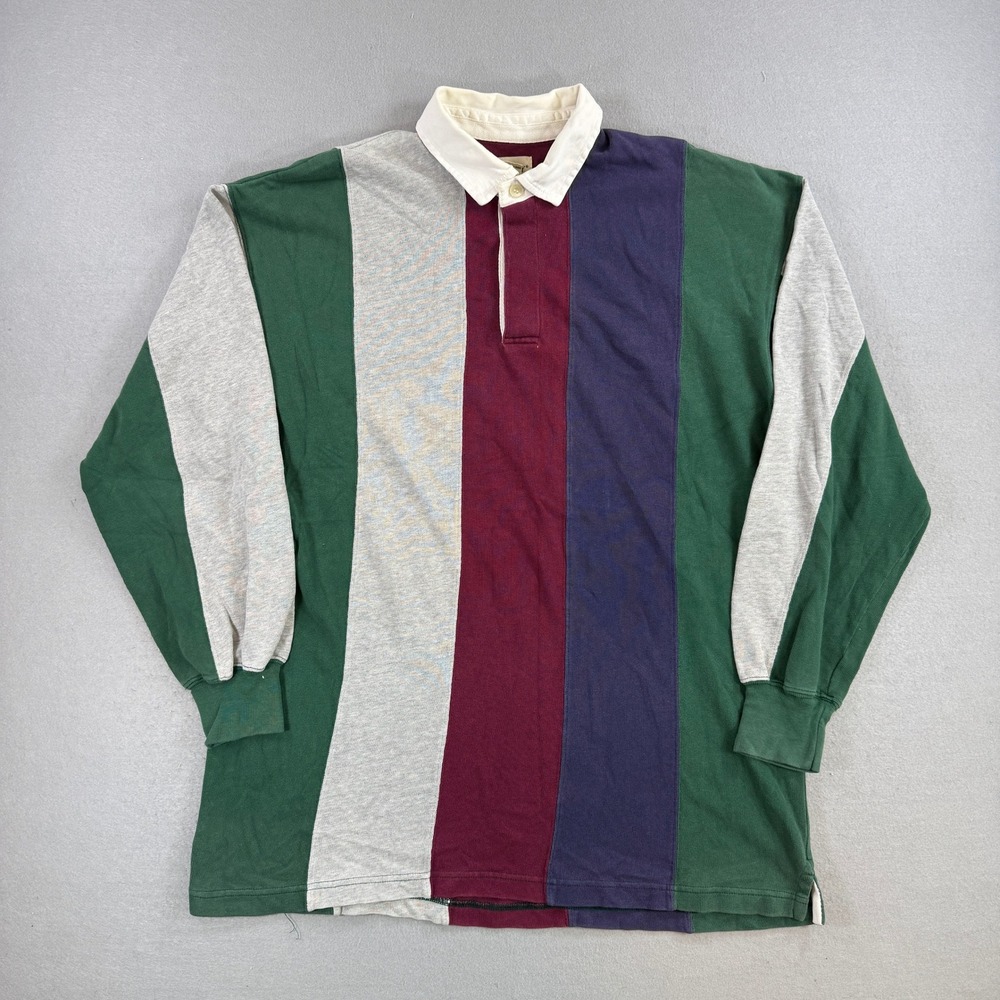 Vintage St Johns Bay Rugby Shirt Men Large Multicolor Colorblock Long Sleeve 90s